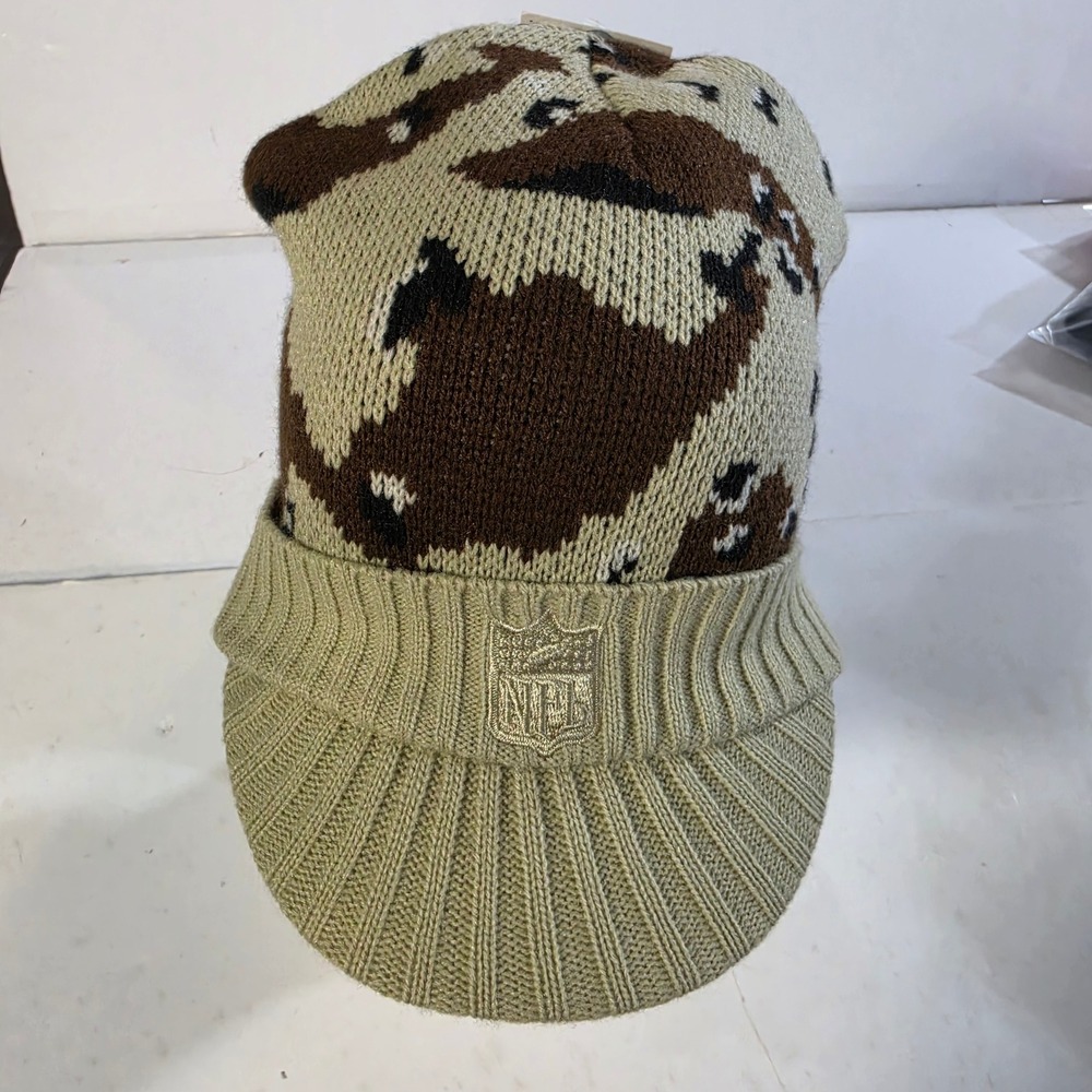 Reebok NFL Desert Camo Knit Visor Beanie Hat Tan Brown Embroidered Shield NWT